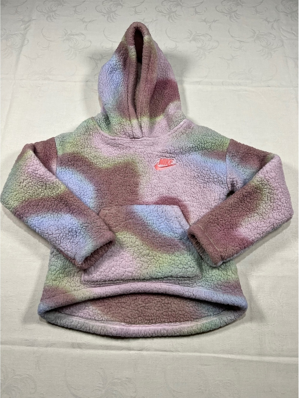 Nike Girls Sherpa Fleece Pink Tye Dye Hoodie Size 5-6 Years